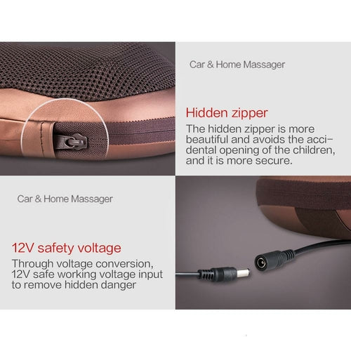 Coussin Masseur Portable 4 Têtes pour Nuque et Dos